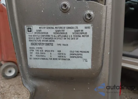 2000 Chevrolet Silverado 1500 Ls from USA, damaged, VIN 2GCEC19T2Y1398702